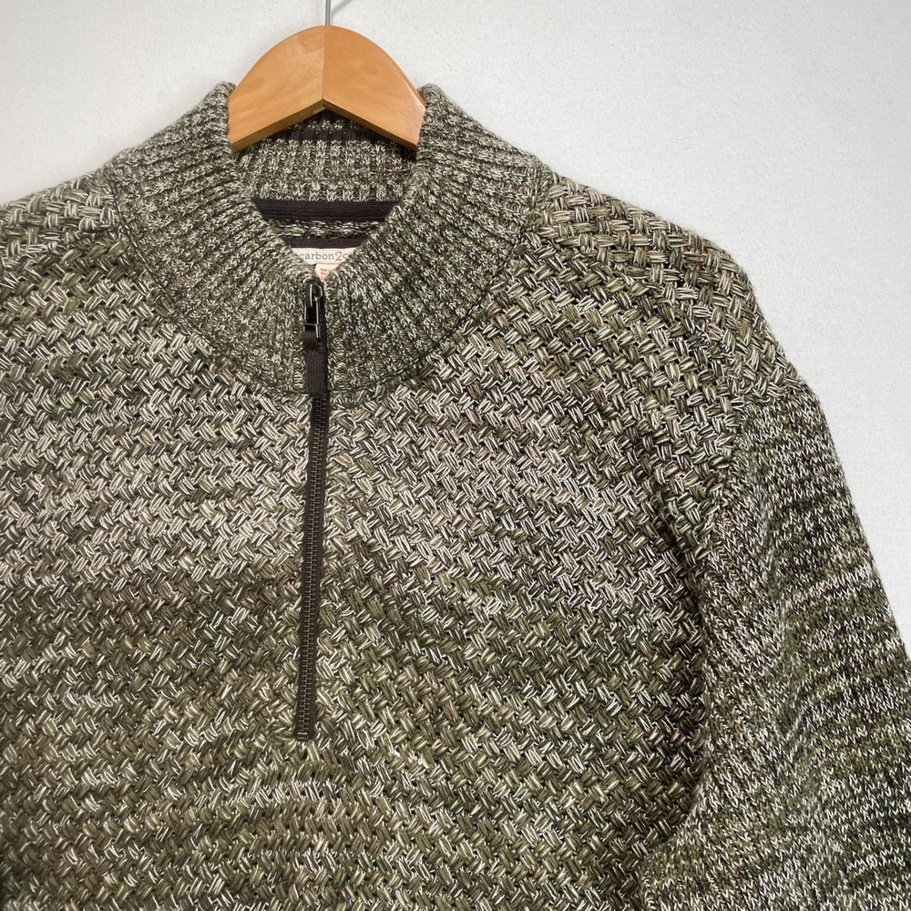 Carbon 2 Cobalt Mens Textured Knit 1/4 Zip Sweater‎ Olive Green XL 100 Cotton - Picture 3 of 9